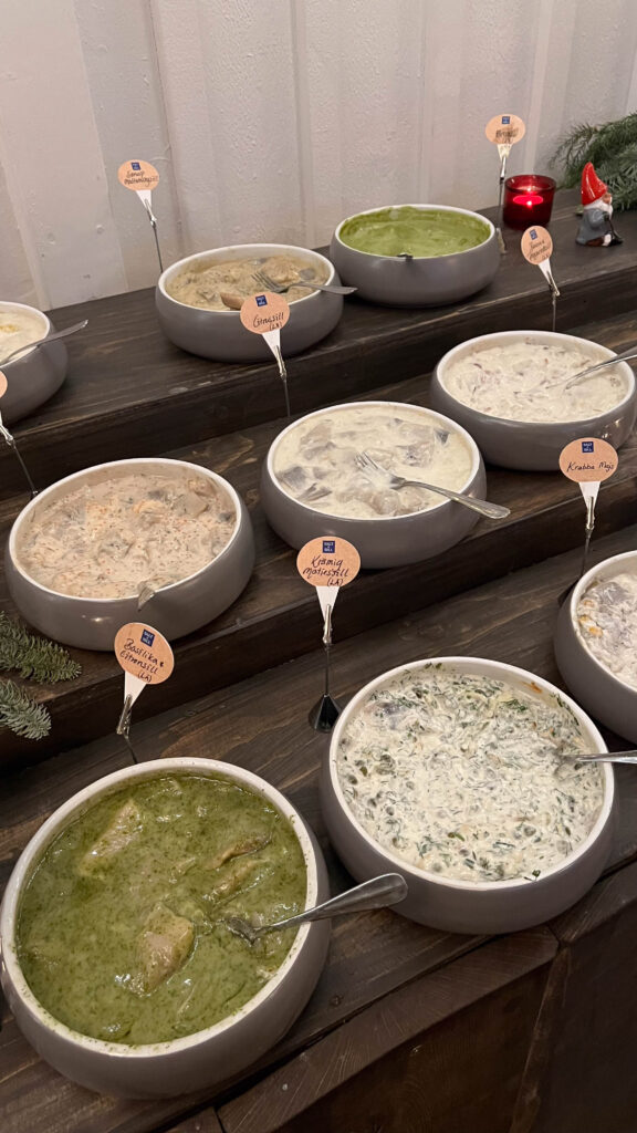 a selection of herring at the buffet at salt och sill