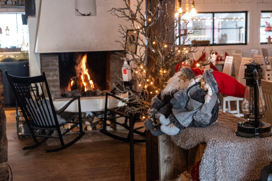 christmas decorations and a fireplace at salt och sill